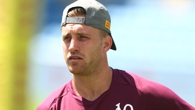 GOLD COAST, AUSTRALIA - OCTOBER 30: Cameron Munster looks on during a Queensland Maroons State of Origin training session at Cbus Super Stadium on October 30, 2020 in Gold Coast, Australia. (Photo by Chris Hyde/Getty Images)