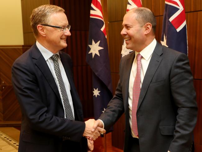 11/07/2019 POOL PICS:  RBA Governor Philip Lowe meets with Treasurer Josh Frydenberg at 4 Treasury place in MelbournePicture: David Geraghty / The Australian.