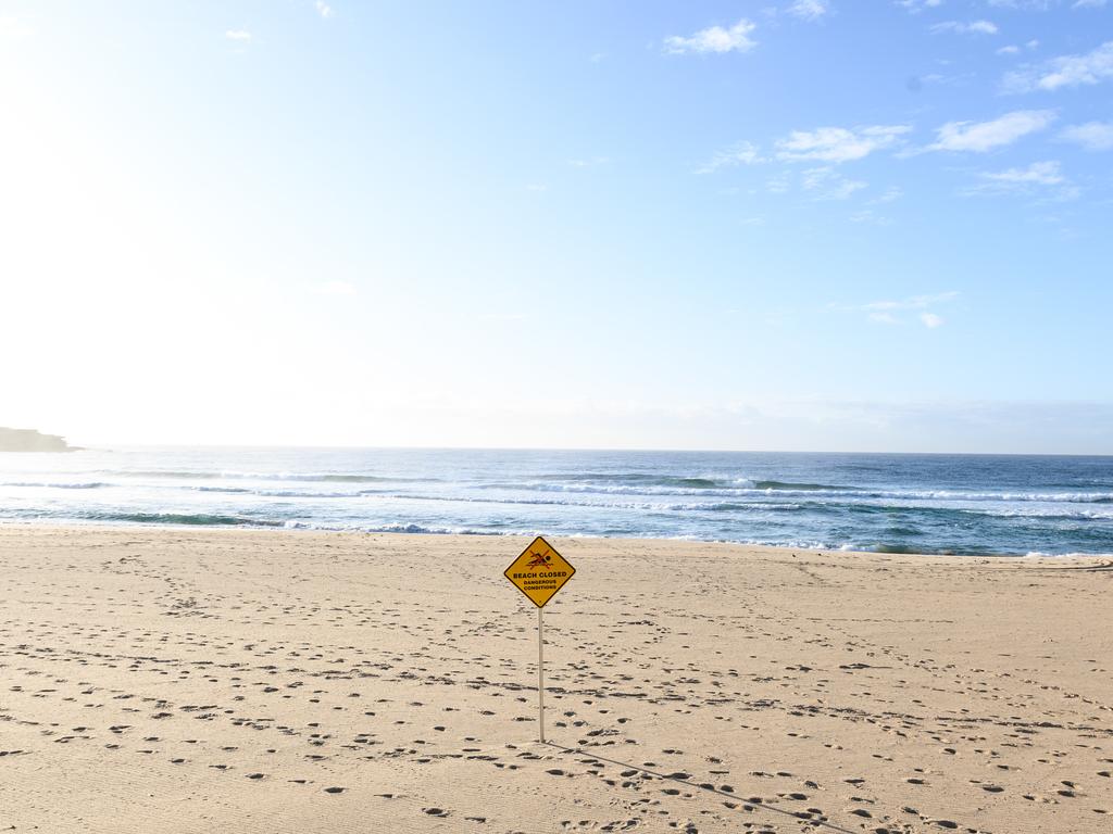 An empty Bondi Beach, in Sydney, Saturday, March 28, 2020. Picture: James Gourley