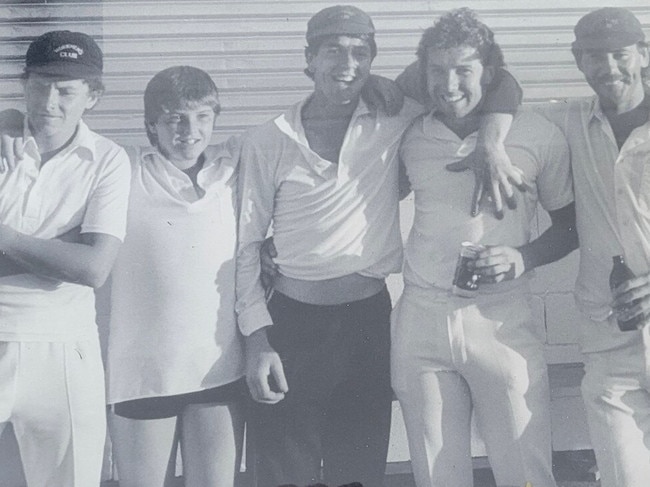 Blair Hunter (left) pictured with future international Ian Harvey, Gavin Bolding, Darren Tiziani and Bernie Maloney after the 1986-87 season. All hit centuries for Workers Club in grand finals.