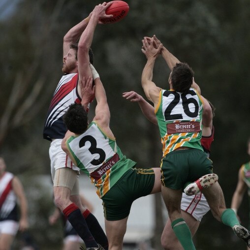 Ruckman Gene Saultry flies for a grab. Picture: Supplied.