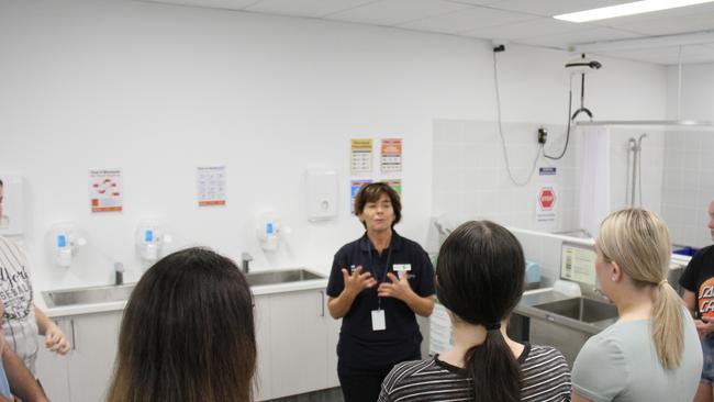 Year 12 students are presented information about Allied Health by CQ University Allied Health Teacher Marita Hope at the CQ University Gladstone campus Uni Experience day. Picture: Rodney Stevens