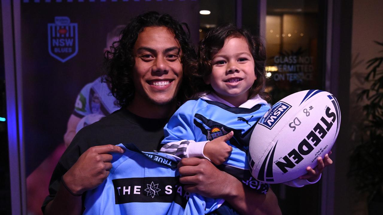 NSW debutant Jarome Luai and his son Israel.