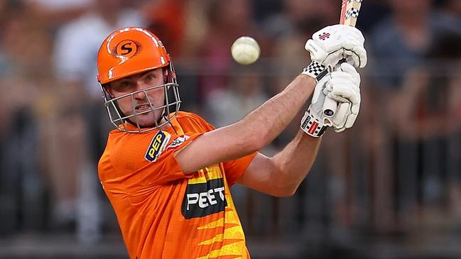 PERTH, AUSTRALIA - FEBRUARY 04: Ashton Turner of the Scorchers bats during the Men's Big Bash League Final match between the Perth Scorchers and the Brisbane Heat at Optus Stadium, on February 04, 2023, in Perth, Australia. (Photo by Paul Kane/Getty Images)