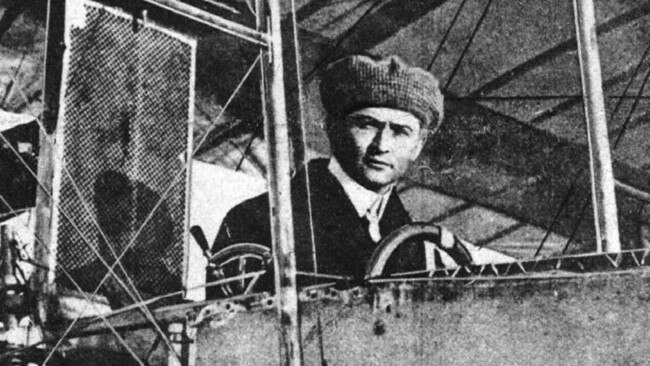 Houdini at the controls of his plane.