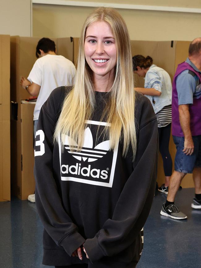 Eliza Kennedy, 27, after voting at the Chermside pre-polling station. Picture: Liam Kidston