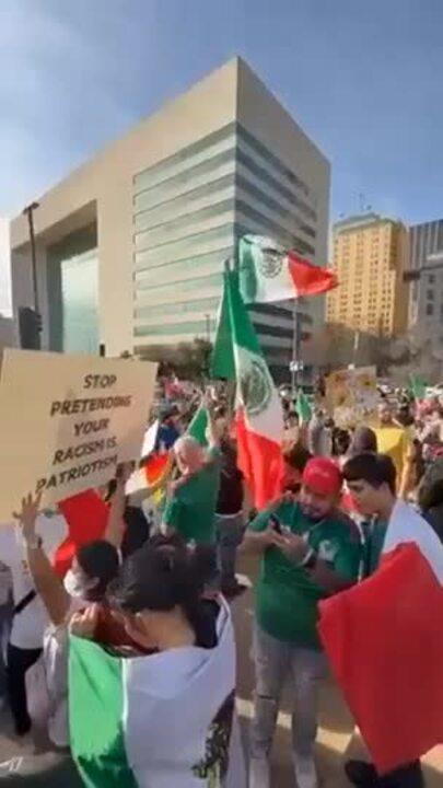 Large Crowd Protests Trump Administration's Immigration Policies in Downtown Dallas