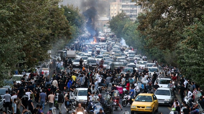 At least 17 people have been killed in protests across Iran following the death of a woman in police custody. Picture: Stringer/Anadolu Agency via Getty Images