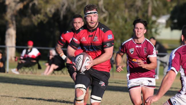 Gold Coast District Rugby Union (GCDRU) clash between No.1 Griffith Uni Colleges Knights (Red/Black) and No.3 Nerang Bulls (Maroon) at Pappas Way Nerang. Jaye Paton. Pic Mike Batterham