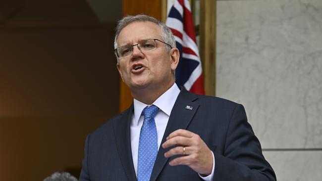 Prime Minister Scott Morrison holds a press conference. Picture: NCA NewsWire / Martin Ollman