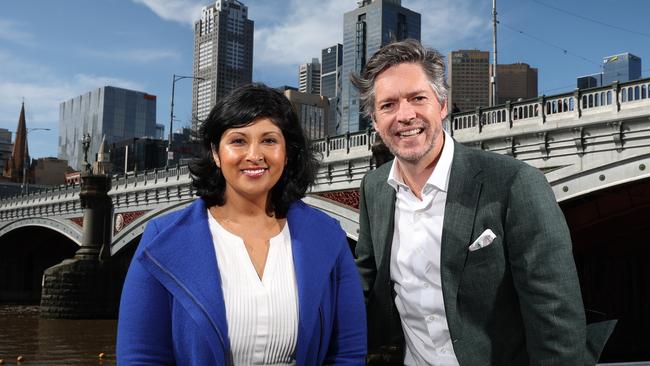 Lord Mayor Nick Reece and Candidate for Deputy Mayor Roshena Campbell on Princess Bridge for part of their campaign to light up the city and its bridges.                     Picture: David Caird