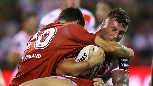Tariq Sims looks to have picked up where he left off last season, scroring a try for the Dragons. Picture: Getty