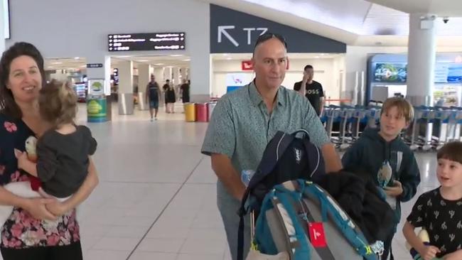 Adam Hoffman's family arrives in Perth on a repatriation flight from Israel. Picture: Channel 9