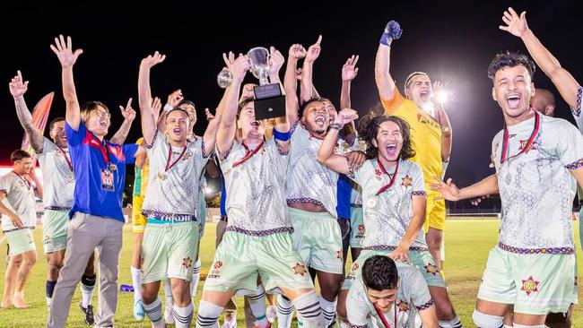 Darwin Hearts FC celebrating their maiden cup victory. Picture: Daniel Abrantes Photography.