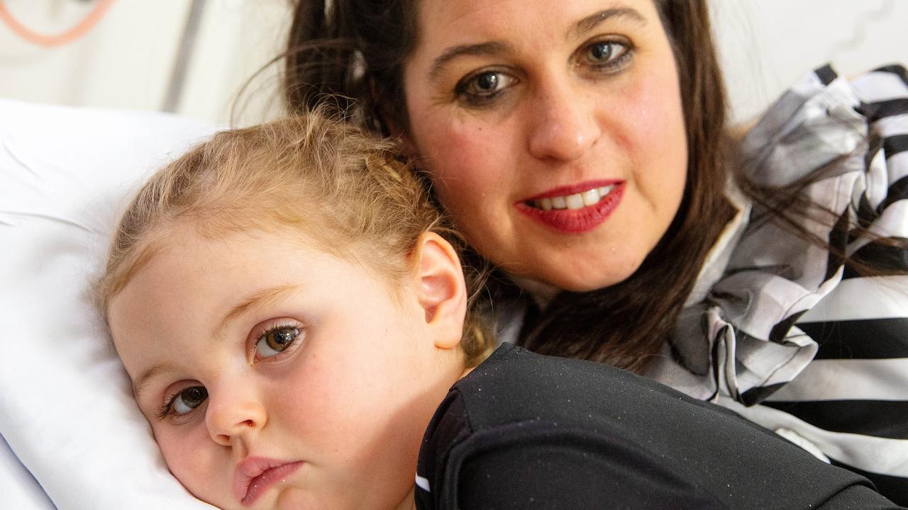 Young Bacchus Marsh girl Abby Van Der Spuy, 3, was rushed to hospital after her trick or treat adventure took a nasty turn, causing her mother Tara Robe to call an ambulance. Picture: Mark Stewart