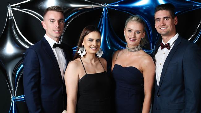 Aaron Hickmann, his wife Maxine, Mareli Visser and Josh Harris at an Adelaide 36ers and Adelaide Lightning MVP Dinner at the Titanium Security Arena. Mr Hickmann denies wrongdoing. Pictured: supplied