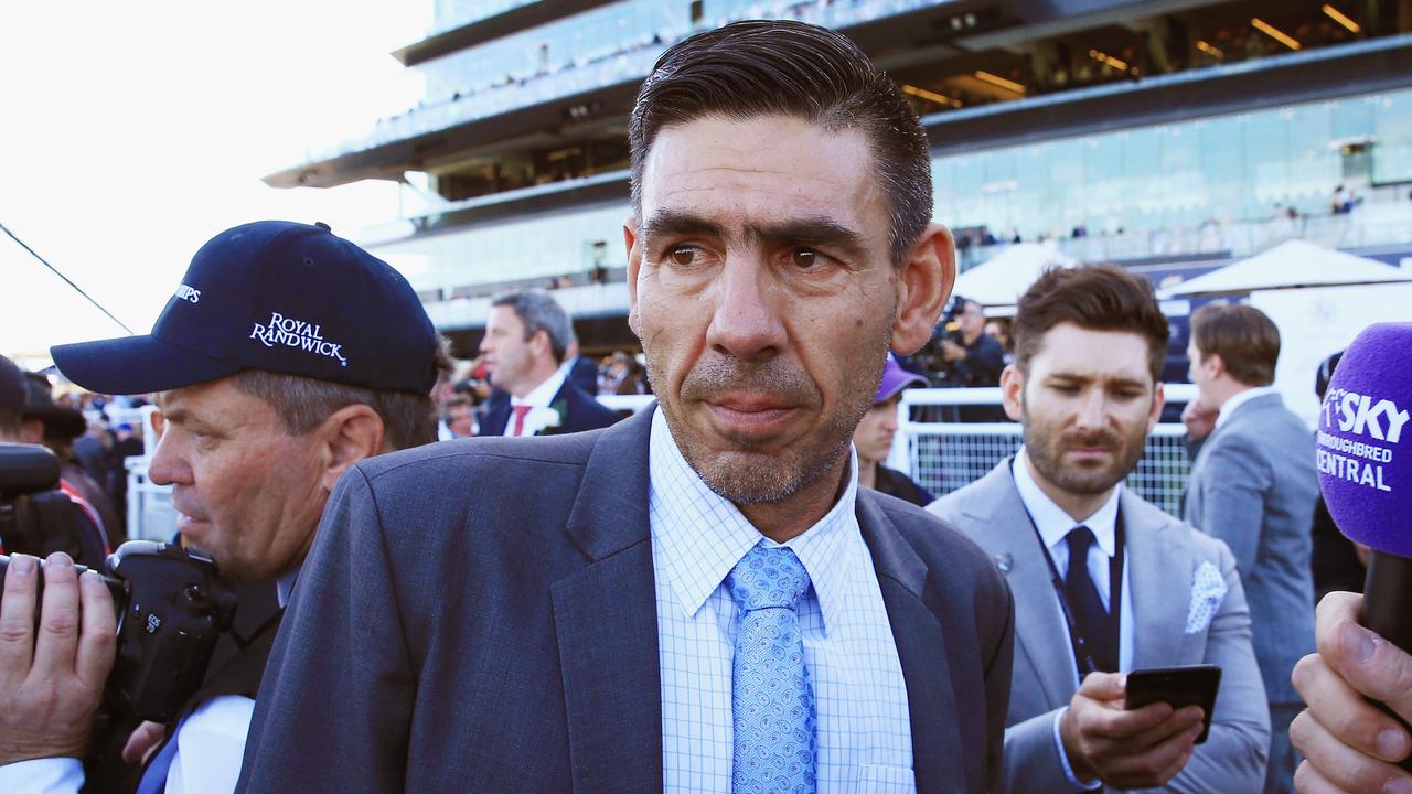 Trainer Peter Gelagotis wasn’t happy Levendi had to be trotted up 45 minutes before his return to racing at Sandown. Picture: Getty Images