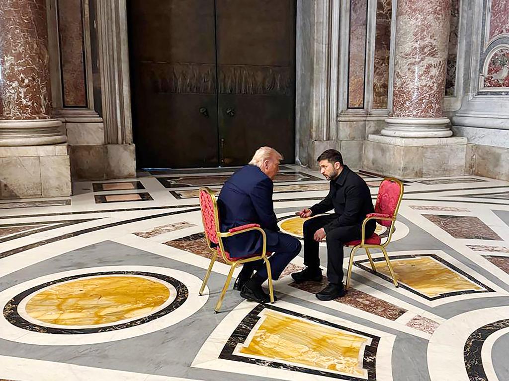 There’s a time and a place for tense exchanges between leaders and the funeral of Pope Francis, whose last message to the world was one of brotherhood and peace, was surely not it. Picture: Office of the President of Ukraine via Getty Images