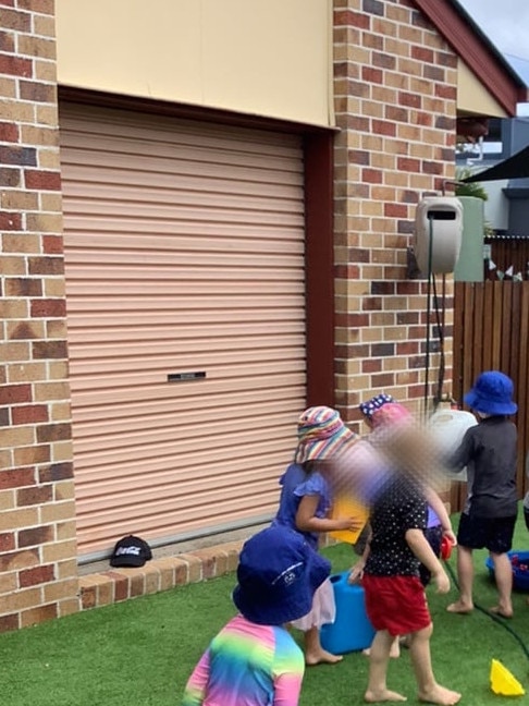 The roller door storage shed at Woodcrest Early Education Centre believed to be where Chomba Annie Kabwe Nkamba was stepping out from when she stood on the Lego block. Picture: Facebook.