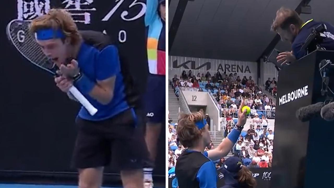 Andrey Rublev complains about an audible obscenity violation.