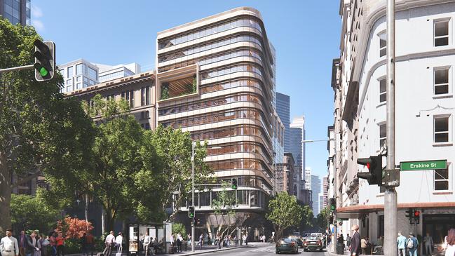 An artist’s impression of what will be the Australia's tallest commercial fully massed timber building once completed at 4-6 York St, Sydney.