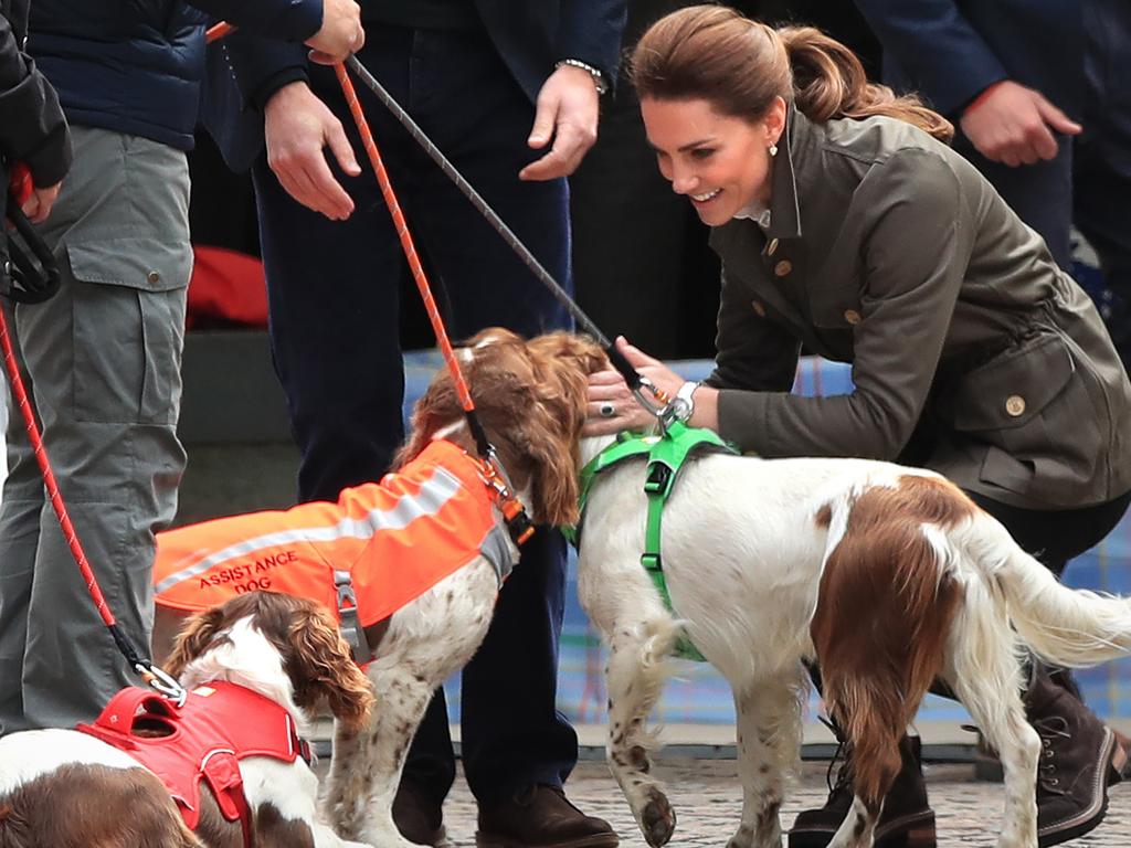 Kate wore jeans, boots and a khaki jacket as she chatted to fans and petted three spaniel. Picture: Peter Byrne/PA Wire