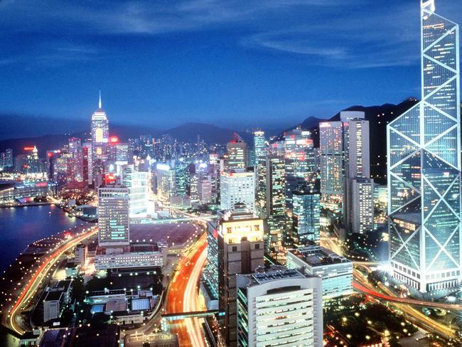 The Hong Kong city skyline at night. (AAP Pic) scenic travel tourism aerials illuminations