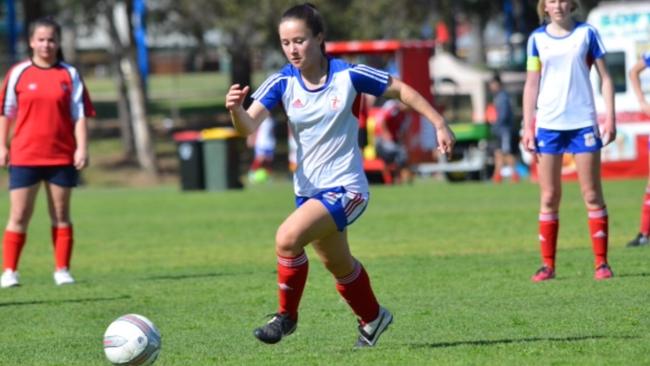 Mikayla Eastwood, 18, of Strathalbyn playing soccer. Picture: Go Fund Me