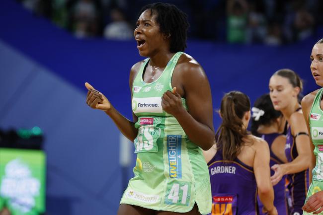 Jhaniele Fowler-Nembhard has become the first player in the trans-Tasman-Super Netball era to pass 9000 career goals. Picture: Getty Images