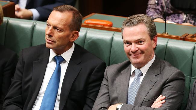 The way they were ... Christopher Pyne with then-prime minister Tony Abbott back in May 2015.