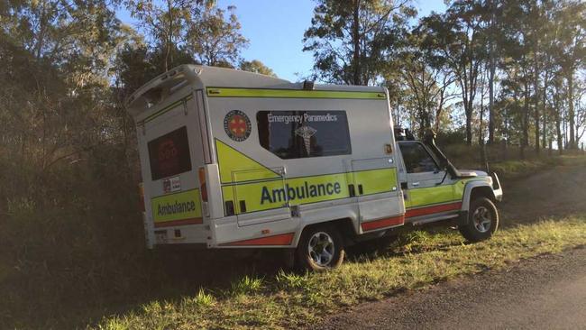 Emergency services attended to a man in a dirt bike accident at Traveston Crossing on Sunday. The man later died in hospital. Picture: Frances Klein