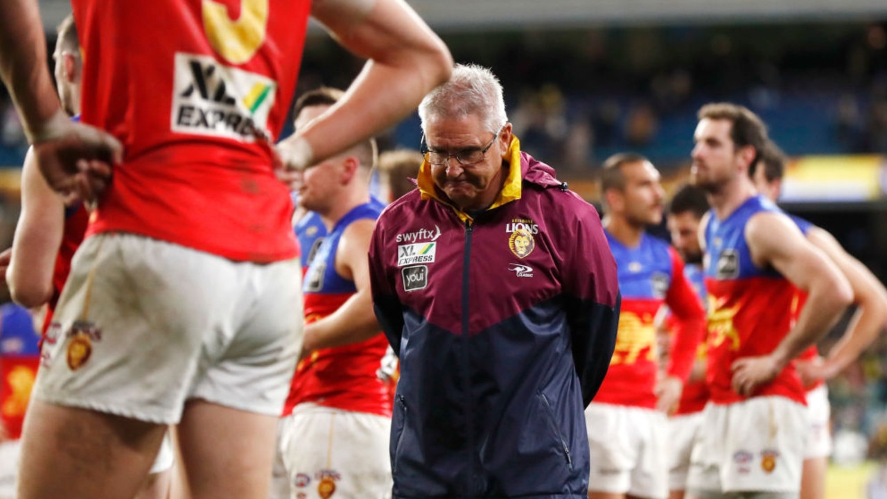 MELBOURNE, AUSTRALIA - JULY 31: A dejected Senior coach of Brisbane, Chris Fagan is seen after the round 20 AFL match between the Richmond Tigers and the Brisbane Lions at Melbourne Cricket Ground on July 31, 2022 in Melbourne, Australia. (Photo by Darrian Traynor/Getty Images)