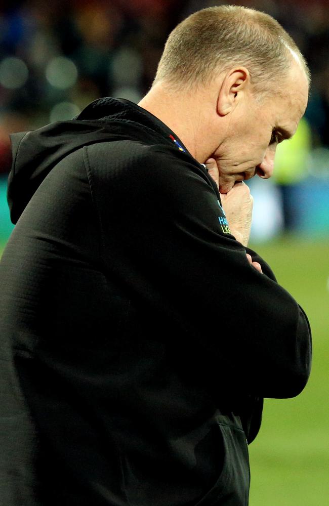 Power coach Ken Hinkley reacts after the Round 23 loss to Essendon. Picture: AAP