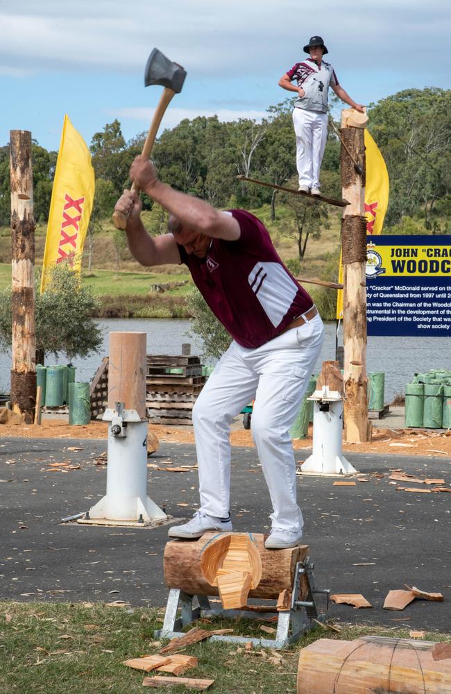 Rodney Dingle competing in the woodchop. Heritage Bank Toowoomba Royal Show.Saturday April 20th, 2024 Picture: Bev Lacey