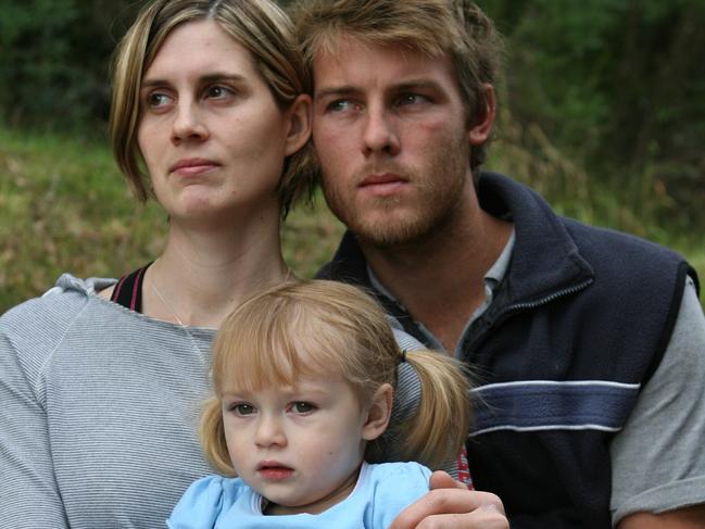 Ms Donegan, fiancee Nick Ball and their eldest daughter Ashlee, 2, in 2010 just months after Ms Donegan was struck by Hampson.