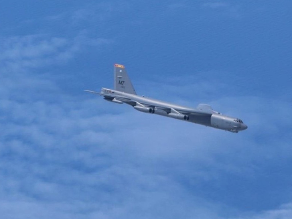 Russian fighter jet intercepts two US nuclear bomber aircraft close to border. Picture: Supplied