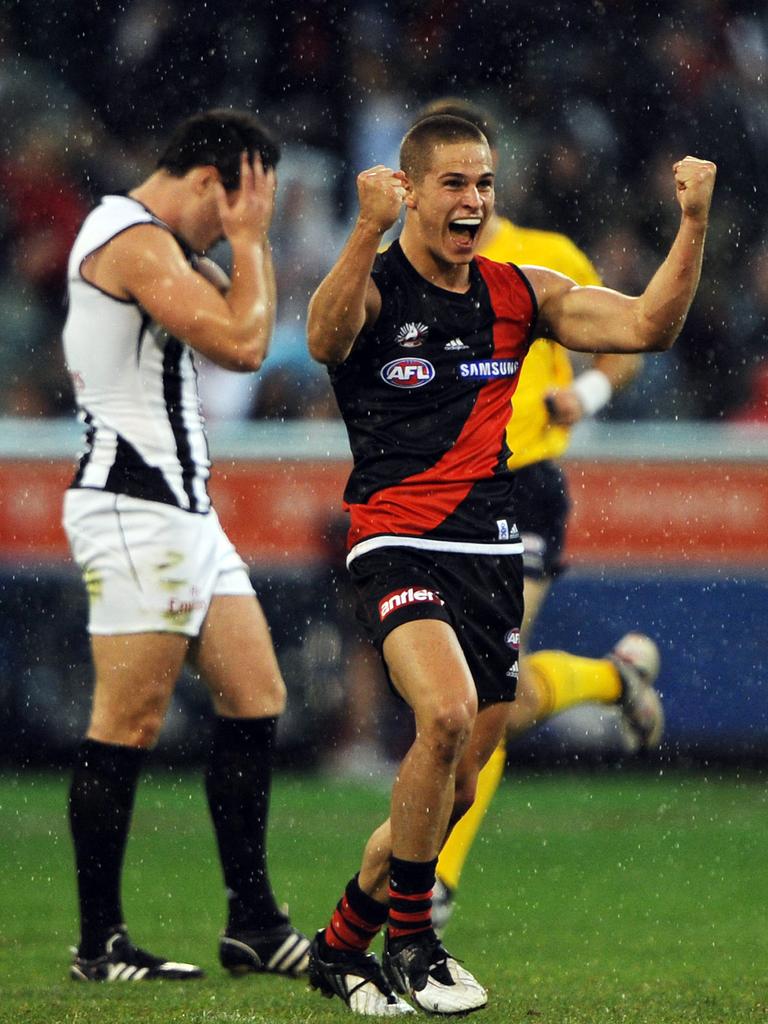 2009 - Arguably the greatest Anzac Day moment ever between the two sides. David Zaharakis celebrates after kicking the winning goal as the siren sounded.