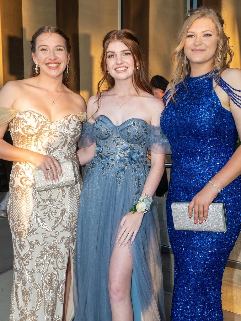 Aquila Fisher, Bella Huston and Kimberley Parchert at Mackay Christian College Graduation dinner, Thursday 16 November 2023 Picture:Michaela Harlow