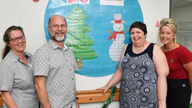 CHRISTMAS: Margaret Greasley (second from right) decorated the Selangor Private Hospital during her rehabilitation. She inspects her work with Anna Krzysica, Wayne Greasley and Sheree Maddern. Photo Patrick Woods / Sunshine Coast Daily.