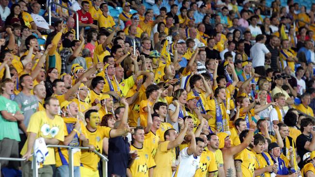 A League soccer match between the Gold Coast United and Sydney FC, held at Skilled Park, Robina, Gold Coast. Photo of Gold Coast United fans.