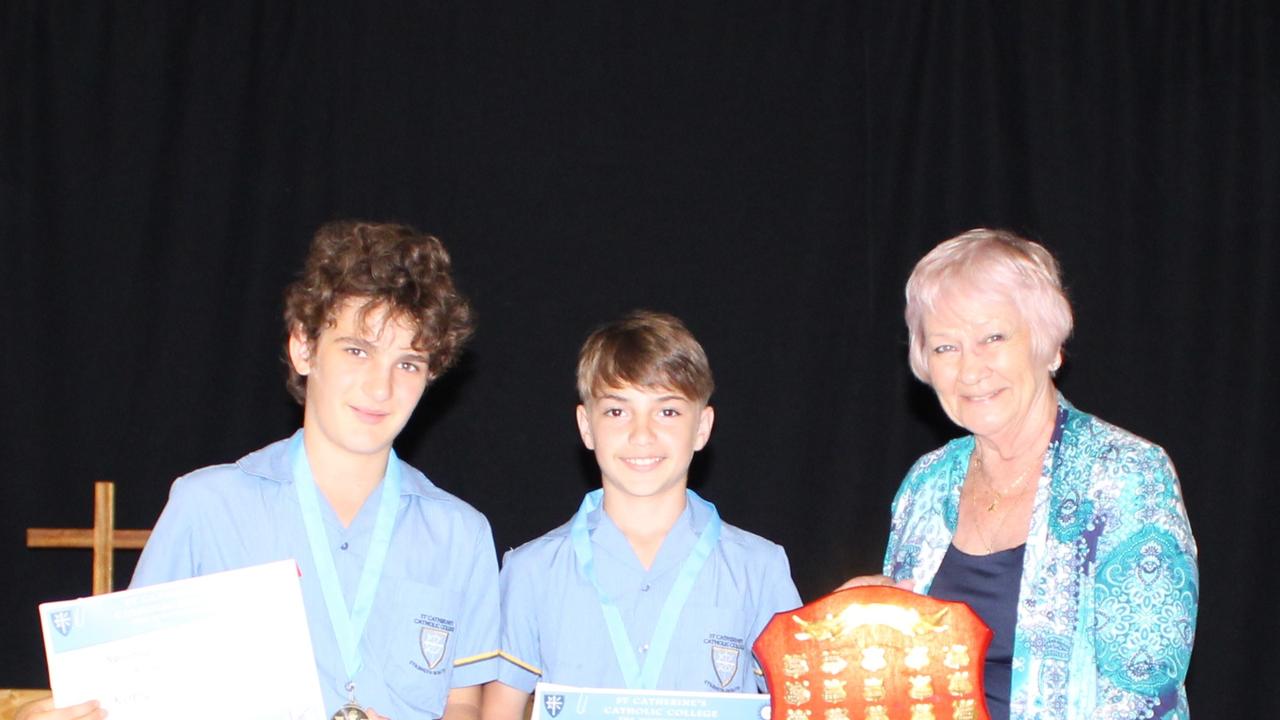 Primary sportspeople of the year Koby Johnson-Follett and Corey Stroud with Division 1 councillor Jan Clifford. Picture: Supplied