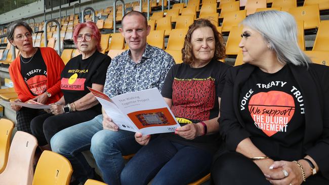 Inner West mayor Darcy Byrne, centre, at an Indigenous voice workshop with trainers and volunteers at Leichhardt Oval on Friday. Picture: John Feder