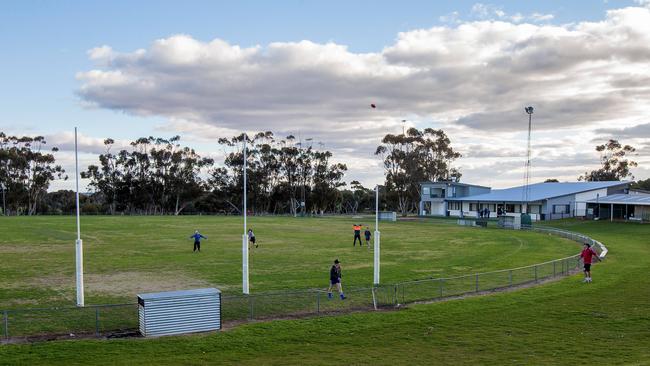 Kids kick a footy at the Kaniva Recreation Reserve. Picture: Mark Stewart