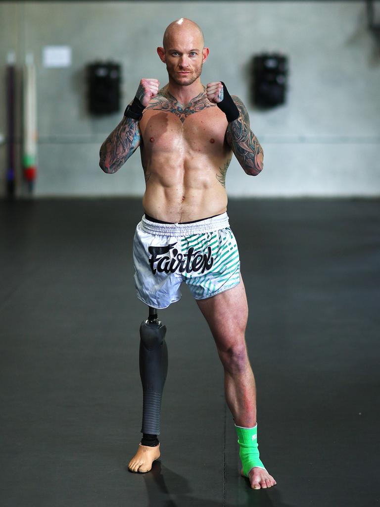 Amputee Glenn Dickson will compete in his first caged Muay Thai since losing his leg in a shark attack off Cardwell in 2017. Picture: Brendan Radke