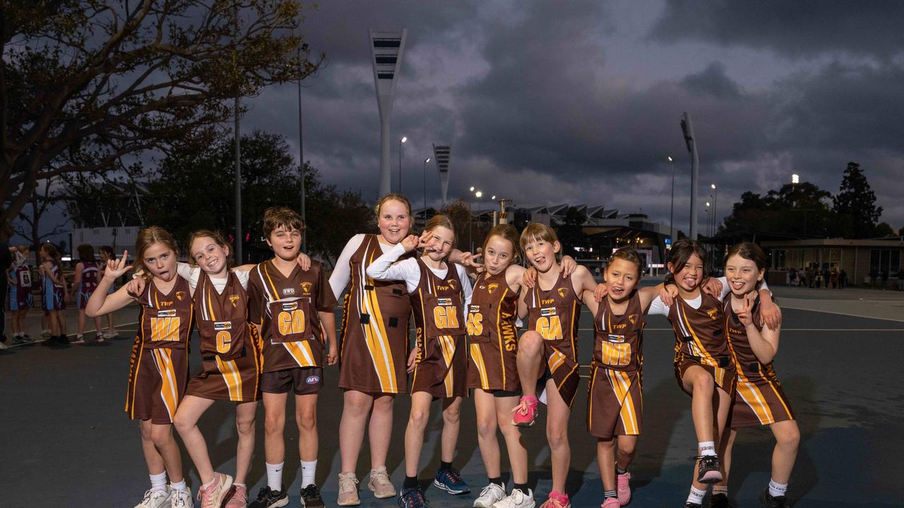 Inverleigh McConachy under-11 netball team pull their funniest faces.