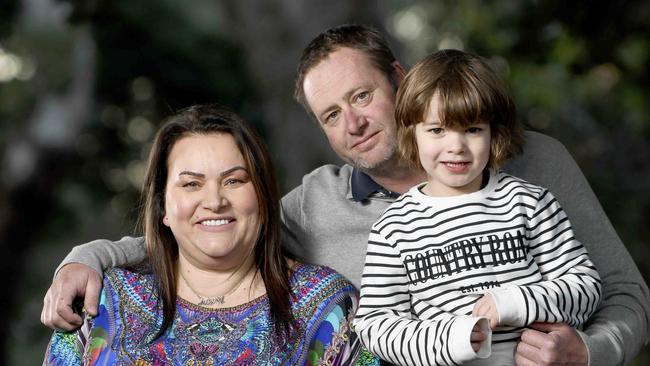 Lukasz’s mum Magda Pearce, stepdad Ashley and half brother Ricky in Botanic Park. Picture: Naomi Jellicoe