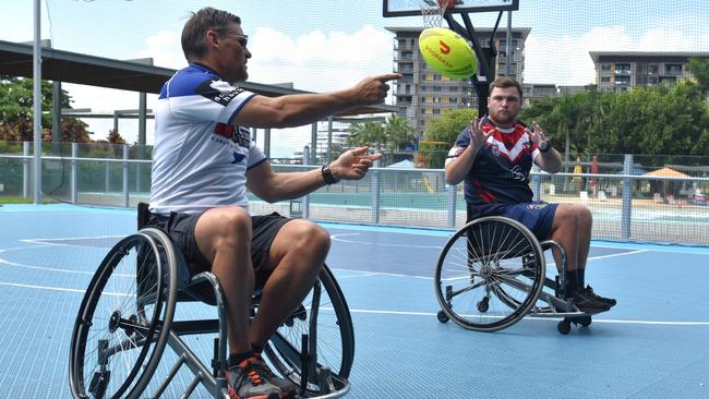 Duncan MacGillivray of Wheelchair Rugby League and Kieran Crowe of NRL Touch Football NT said the Festival of Us on January 26, 2024 will feature several inclusive sports at the Territory Netball Stadium. Picture: Sierra Haigh