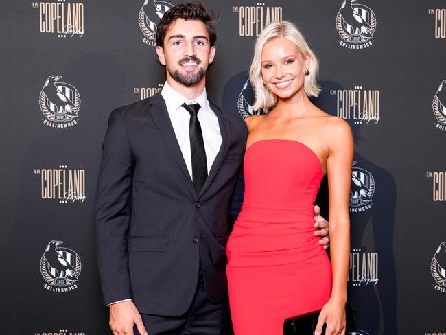 Josh Daicos and Annalise Dalins during the Collingwood Magpies Best And Fairest Awards. Picture: Getty Images