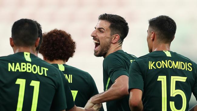 Milos Degenek (C) may leave Europe for the big money on offer in the Middle East. Picture: Francois Nel/Getty Images