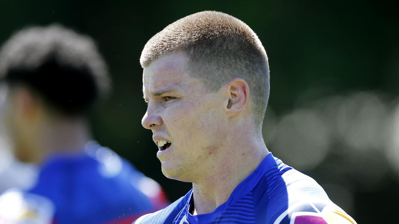 Knights new signing Jayden Brailey takes a breather during a Newcastle Knights training session at Balance Field in Newcastle, Wednesday, November 6, 2019. (AAP Image/Darren Pateman) NO ARCHIVING